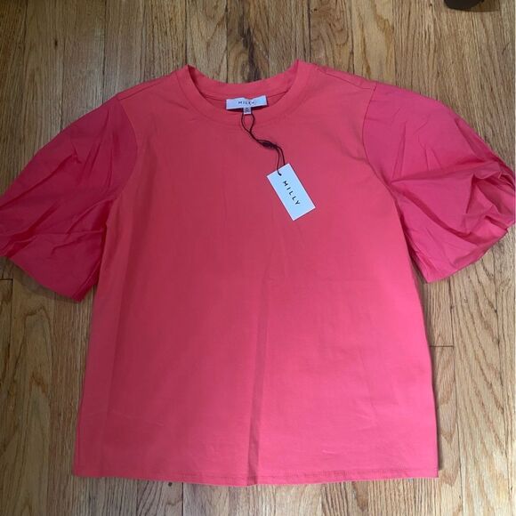 NWT MILLY
Monica pink Jersey Puff-Sleeve T-Shirt - Watermelon - Picture 3 of 7